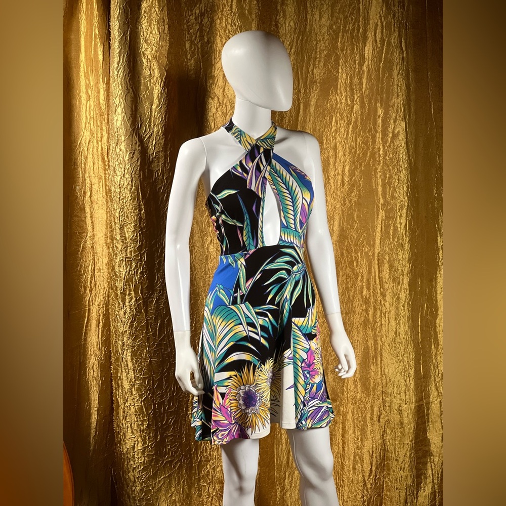 Mara Hoffman Viva tropical floral halter cross front dress size XS